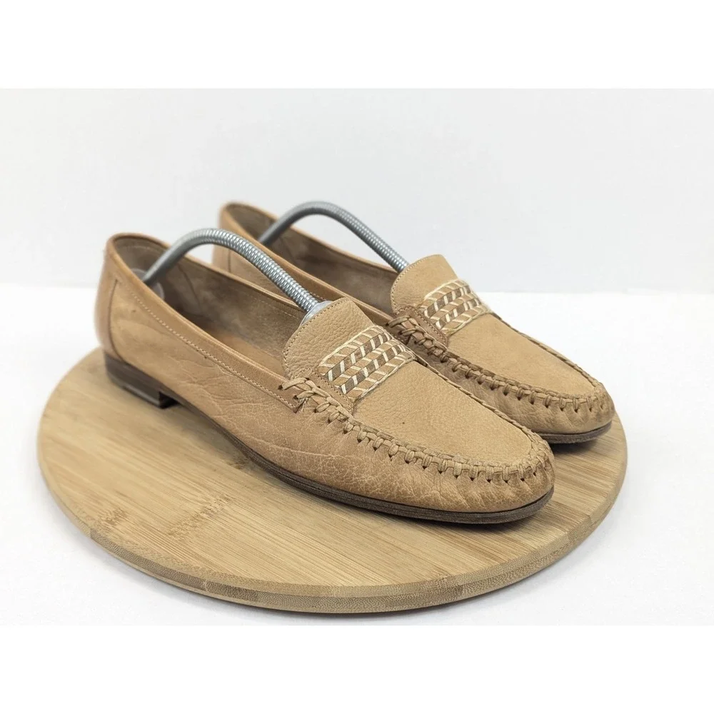Bally Loafer Mens 11 Slip On Whipstich Tan Leather Casual Shoe Preppy City Italy